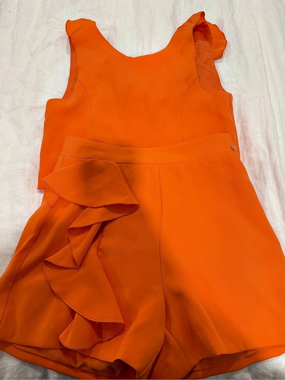 Abel & Lula Orange Crêpe Ruffle Shorts Set Mini Dress Orange
